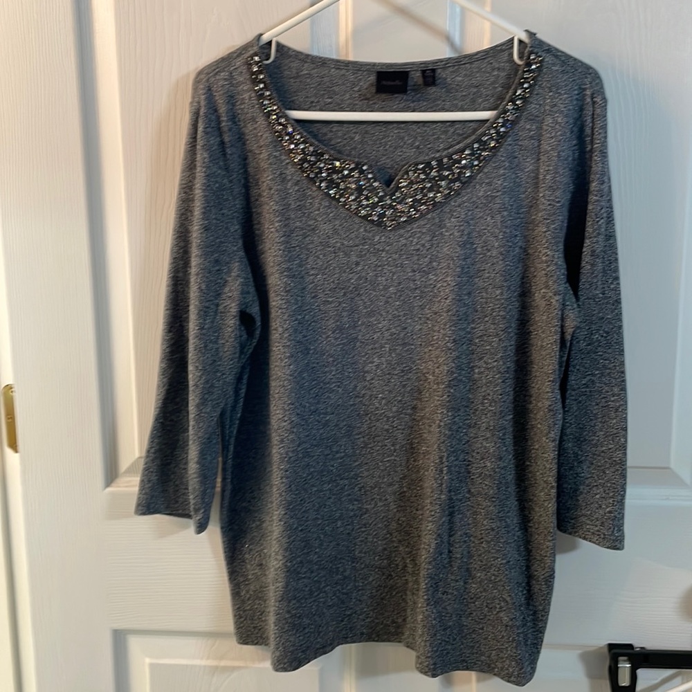Rafaella, women shirt with sparkles, size: XL, color, dark grey